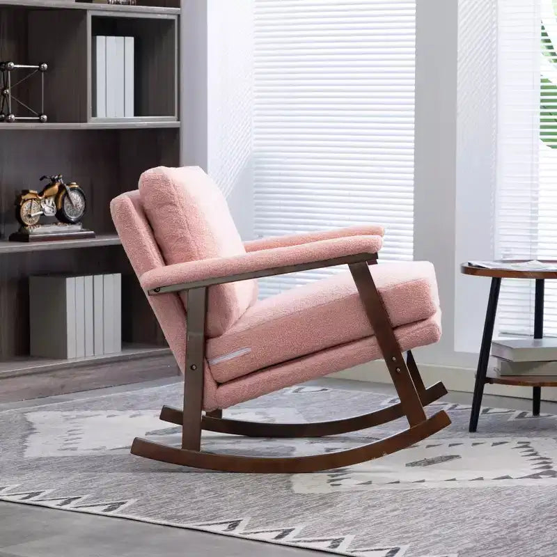 GDFStudio Ellowyn, fauteuil à bascule d'appoint en bois et tissu, style moderne du milieu du siècle