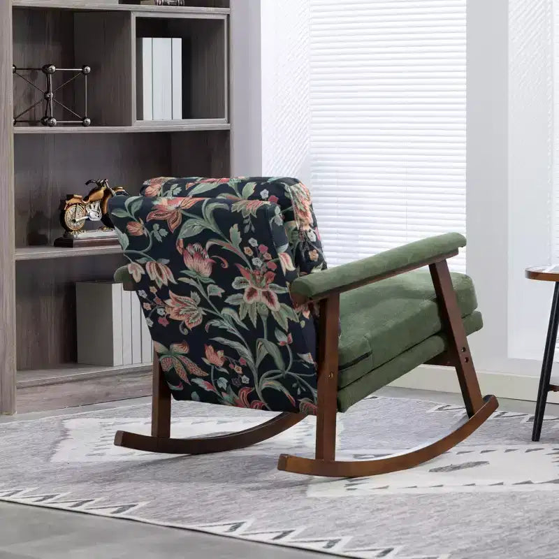 GDFStudio Ellowyn, fauteuil à bascule d'appoint en bois et tissu, style moderne du milieu du siècle