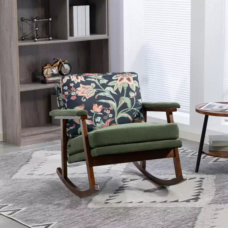 GDFStudio Ellowyn Mid Century Modern Wood Upholstered Accent Rocking Chair