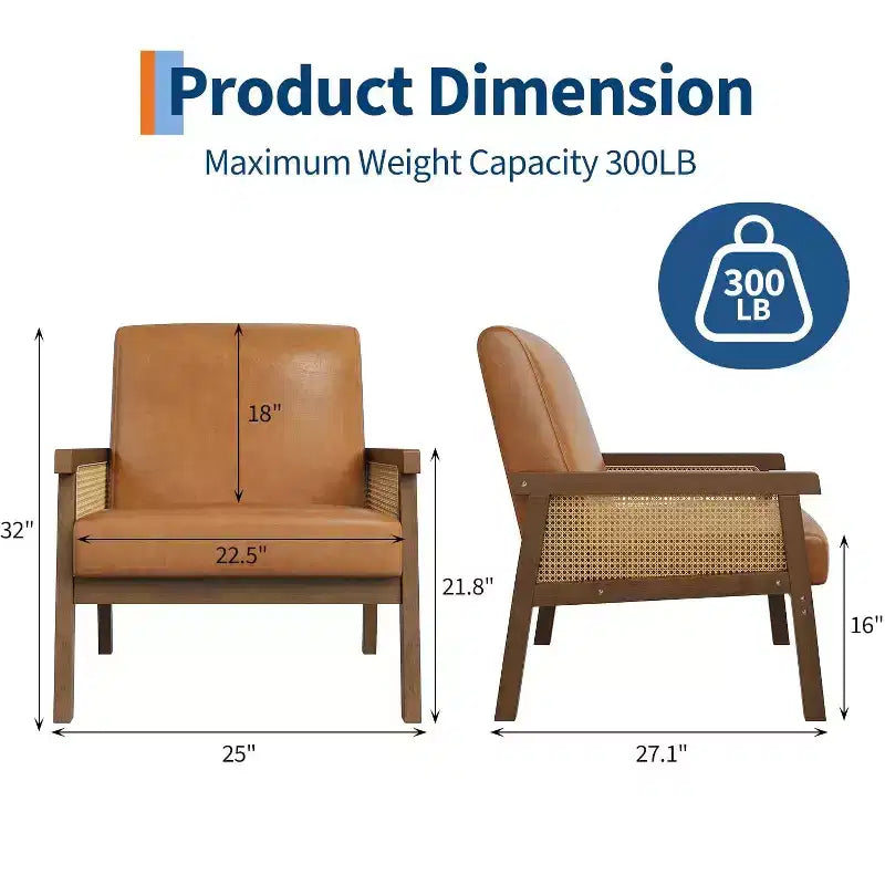 Fauteuil d'appoint moderne bohème en tissu de laine d'agneau avec accoudoirs en rotin, robuste et confortable, fauteuil de salon rembourré à dossier haut pour le salon
