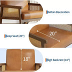 Fauteuil d'appoint moderne bohème en tissu de laine d'agneau avec accoudoirs en rotin, robuste et confortable, fauteuil de salon rembourré à dossier haut pour le salon