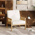 Modern Bohemian Lambswool Fabric Accent Chair with Rattan Arms, Sturdy & Comfortable, High-Back Upholstered Lounge Chair for Living Room
