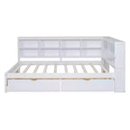 Lit de repos double en bois avec 2 tiroirs, étagère de rangement et ports de chargement USB, Blanc