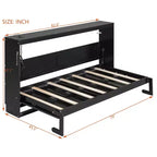 Lit escamotable double FAMYYT avec pliage latéral, éclairage LED sous le lit, prise USB intégrée, montage facile, noir