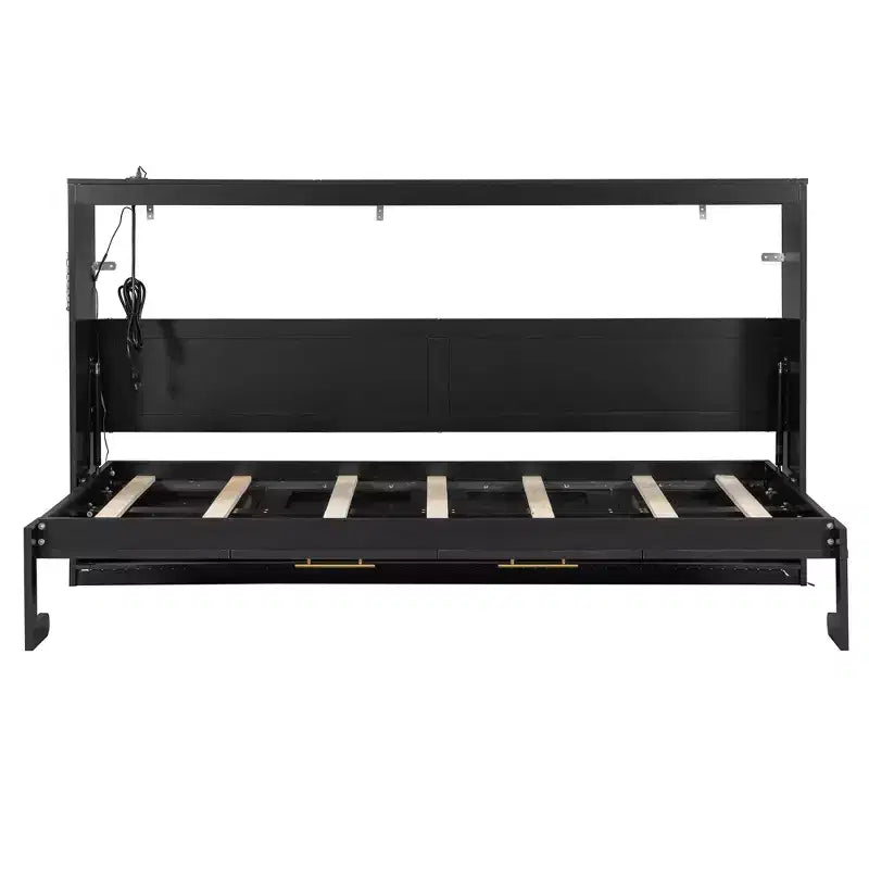 Lit escamotable double FAMYYT avec pliage latéral, éclairage LED sous le lit, prise USB intégrée, montage facile, noir