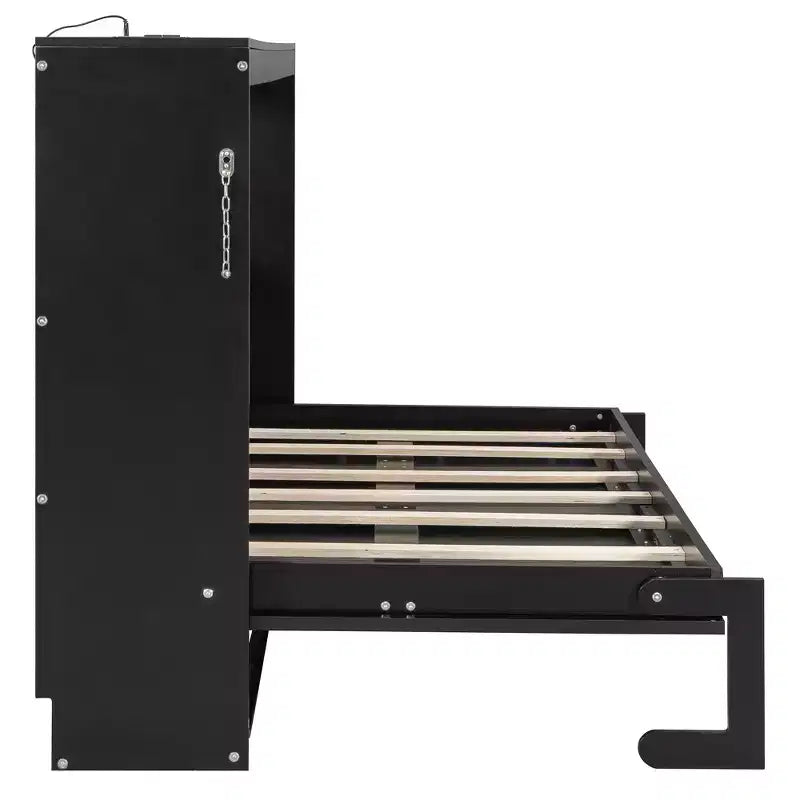 Lit escamotable double FAMYYT avec pliage latéral, éclairage LED sous le lit, prise USB intégrée, montage facile, noir