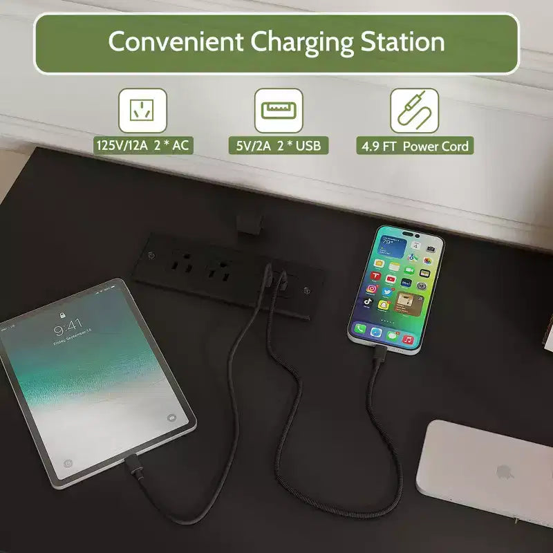 Commode 6 tiroirs Dyonery avec LED pour chambre, organisateur de rangement en bois de 120 cm avec station de charge, commodes avec étagères ouvertes, chiffonnier