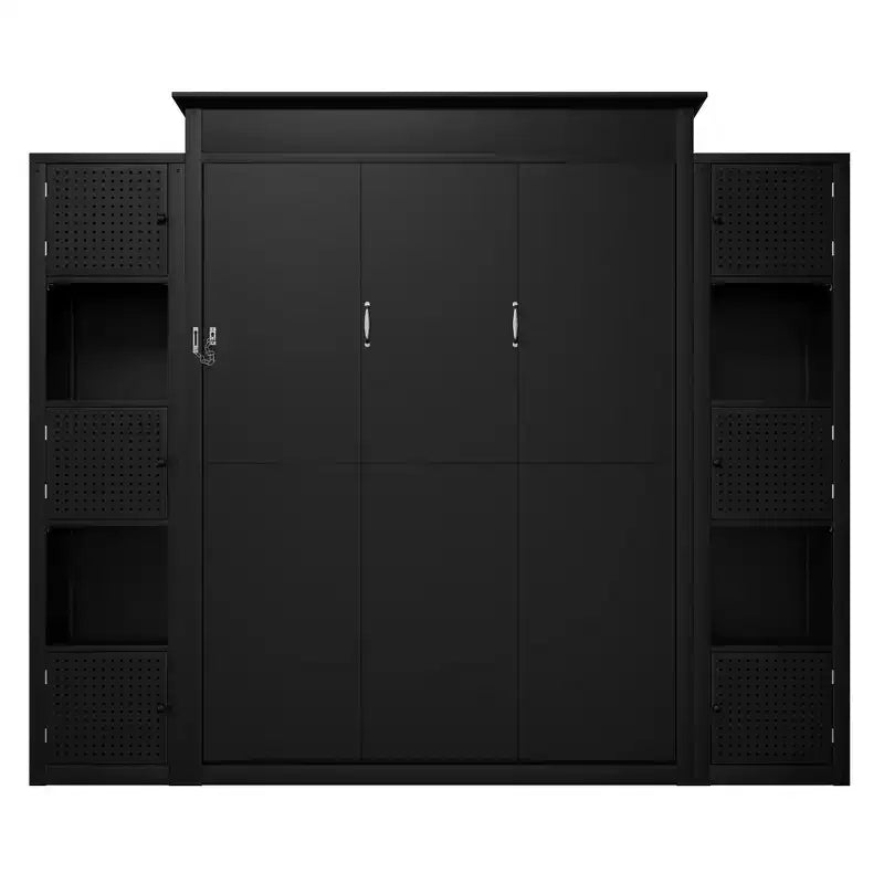 Lit escamotable moderne Luxystar Queen avec 10 étagères de rangement et tête de lit rembourrée, noir