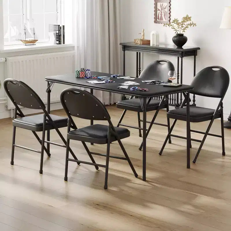 Ensemble table et chaises de salle à manger pliantes 5 pièces, table de jeu portable rembourrée en PU avec 4 chaises rembourrées, cadre métallique robuste, pour salle à manger, camping