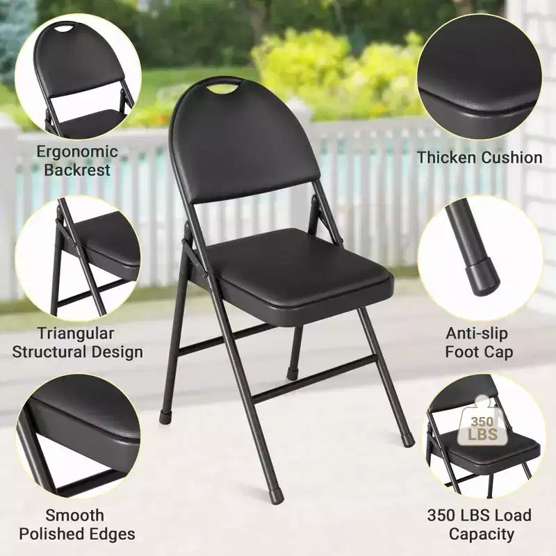 Ensemble table et chaises de salle à manger pliantes 5 pièces, table de jeu portable rembourrée en PU avec 4 chaises rembourrées, cadre métallique robuste, pour salle à manger, camping
