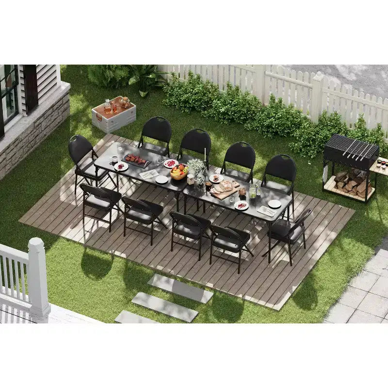 Ensemble table et chaises de salle à manger pliantes 5 pièces, table de jeu portable rembourrée en PU avec 4 chaises rembourrées, cadre métallique robuste, pour salle à manger, camping