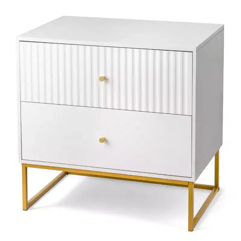Table de chevet Karl Home blanche P2 MDF quadrillée plate 2 tiroirs 70 cm