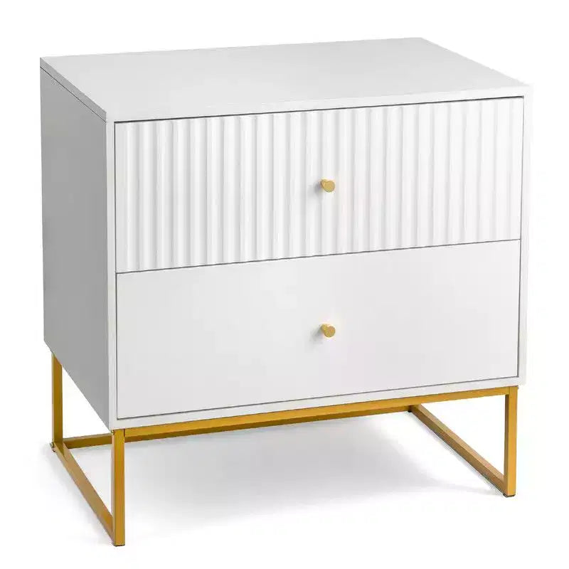 Table de chevet Karl Home blanche P2 MDF quadrillée plate 2 tiroirs 70 cm