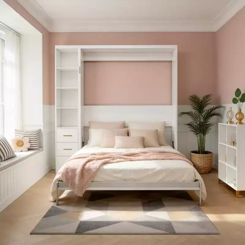 GDFStudio Heloise Modern Wood Murphy Bed with Side Cabinets