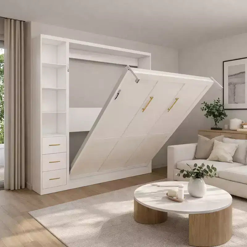 Lit escamotable moderne en bois Heloise GDFStudio avec armoires latérales