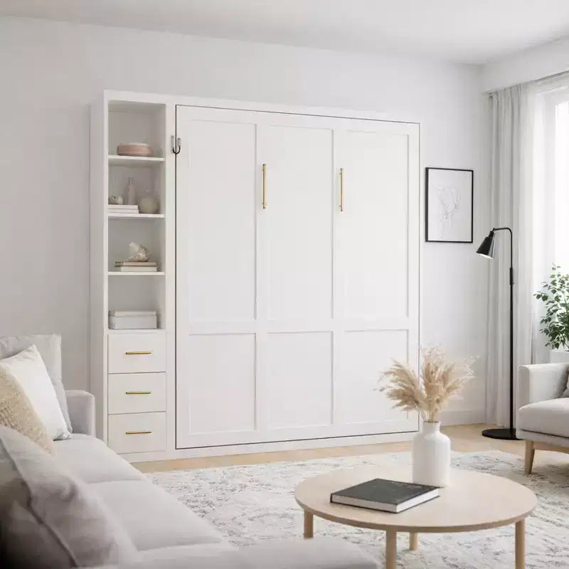 Lit escamotable moderne en bois Heloise GDFStudio avec armoires latérales