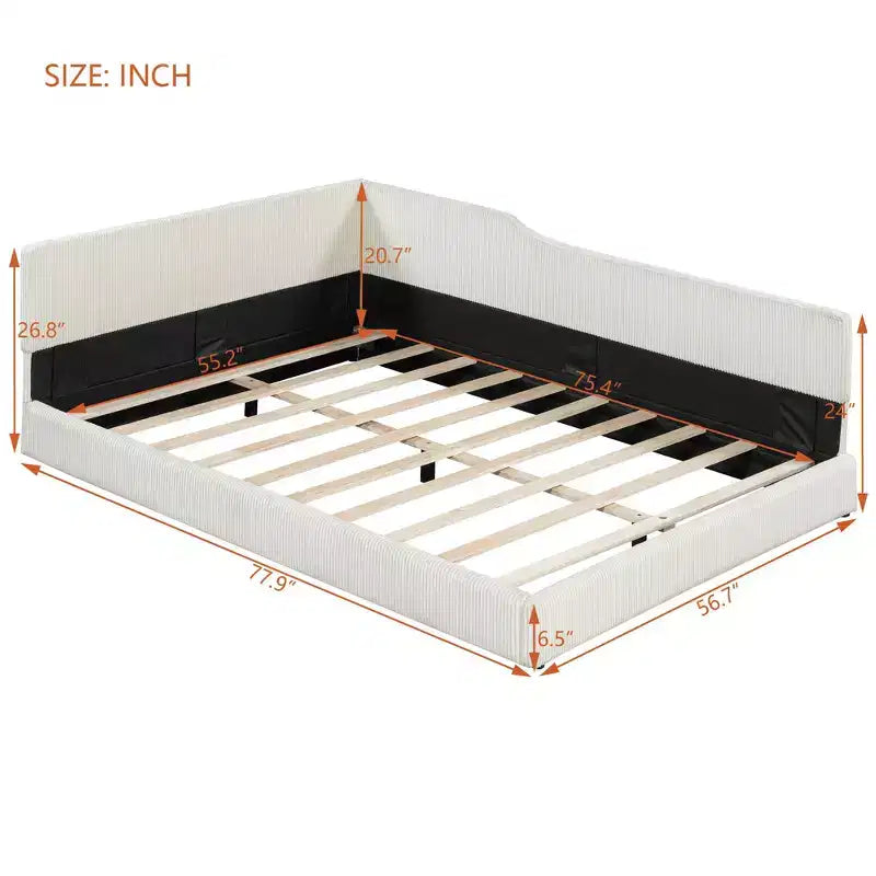 Lit de repos en velours côtelé en forme de L Luxystar Modern de taille normale pour salon ou chambre d'amis