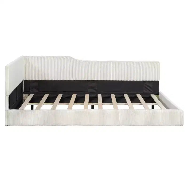 Lit de repos en velours côtelé en forme de L Luxystar Modern de taille normale pour salon ou chambre d'amis