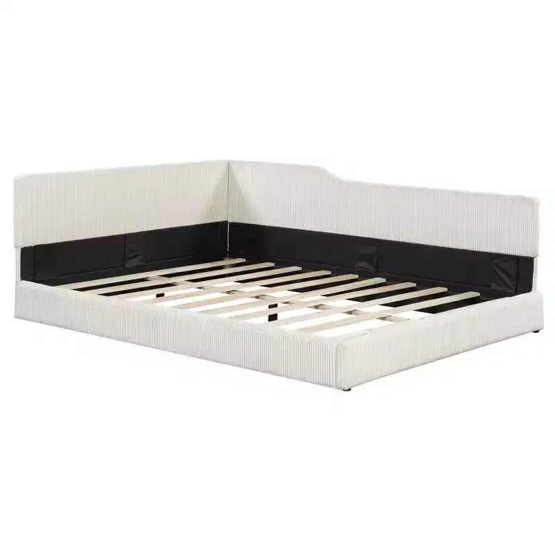 Lit de repos en velours côtelé en forme de L Luxystar Modern de taille normale pour salon ou chambre d'amis