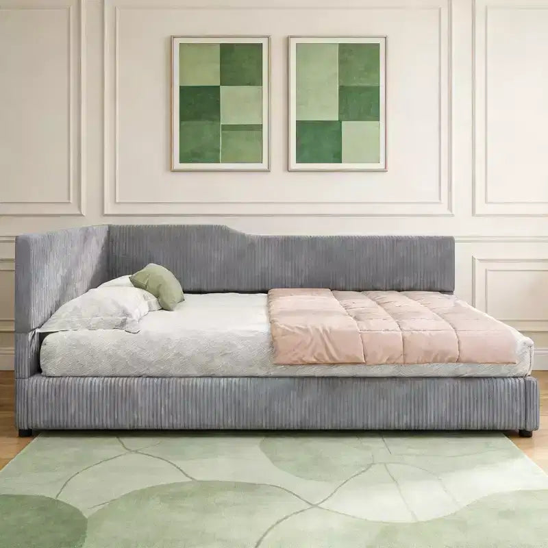 Lit de repos en velours côtelé en forme de L Luxystar Modern de taille normale pour salon ou chambre d'amis