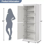 70 Meuble Colonne de Cuisine avec Portes et Étagères Réglables, Meuble de Rangement Autonome, Grande Armoire de Rangement pour Salle de Bain