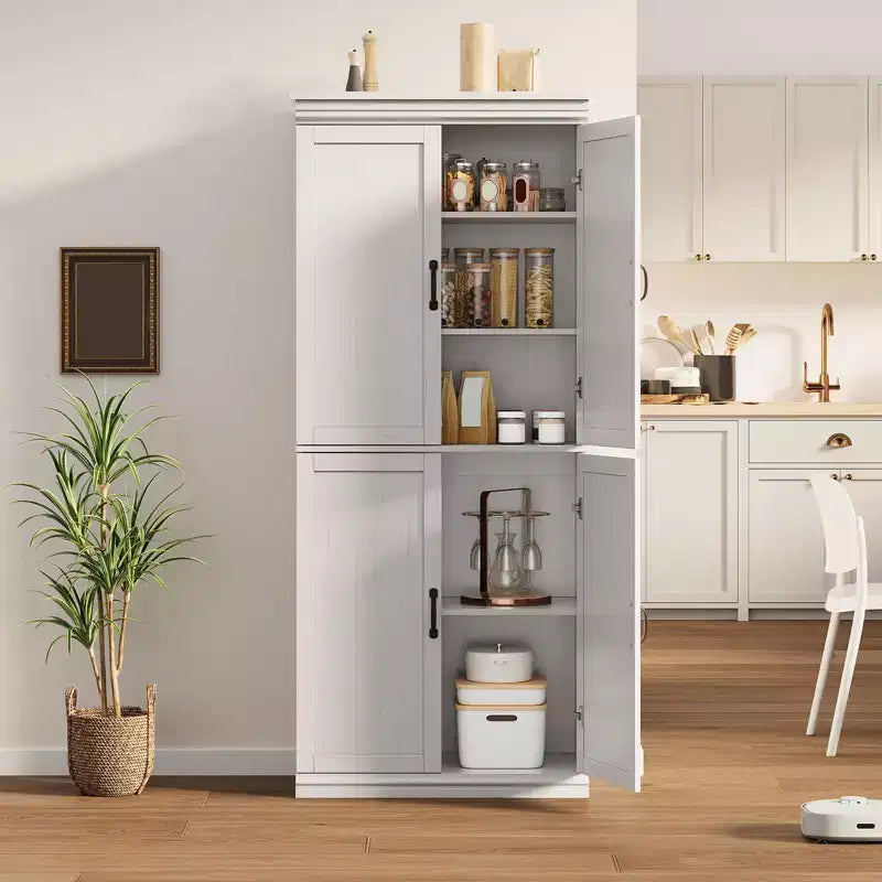 70 Meuble Colonne de Cuisine avec Portes et Étagères Réglables, Meuble de Rangement Autonome, Grande Armoire de Rangement pour Salle de Bain