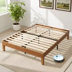 JIONJOY 12-Inch Full Wood Platform Bed Frame, Solid Rubberwood Bedframe, Heavy Duty Mattress Foundation, Easy Assembly, Natural Wood