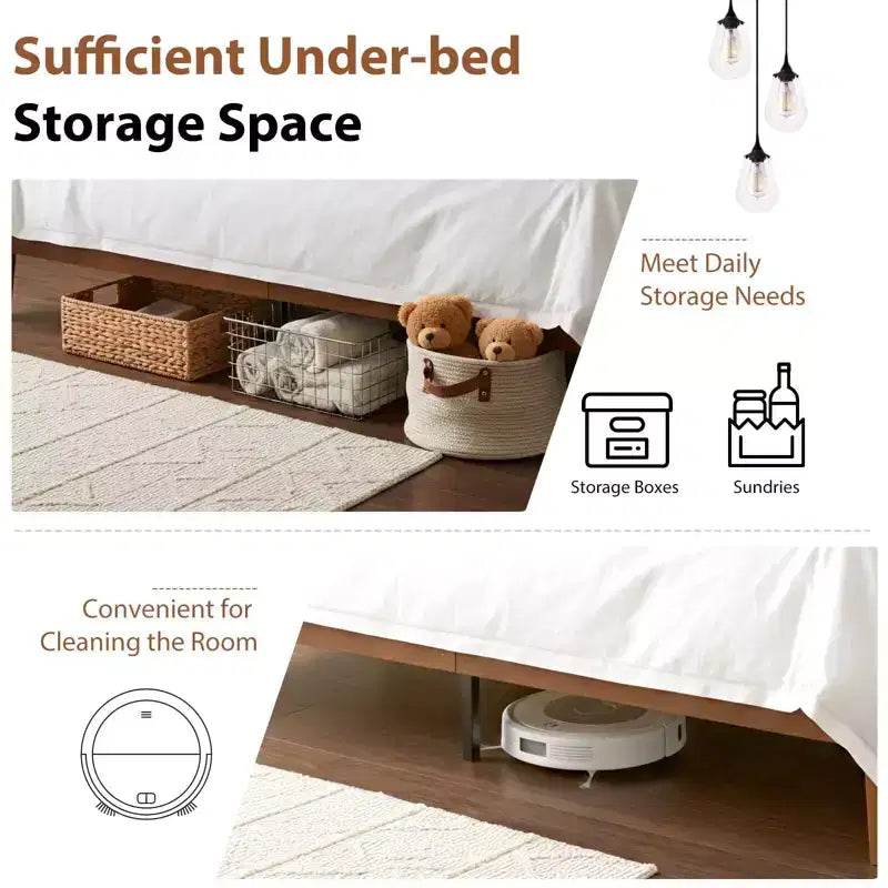 JIONJOY Cadre de lit plateforme 12 pouces entièrement en bois, Sommier en bois d'hévéa massif, Support de matelas robuste, Assemblage facile, Bois naturel