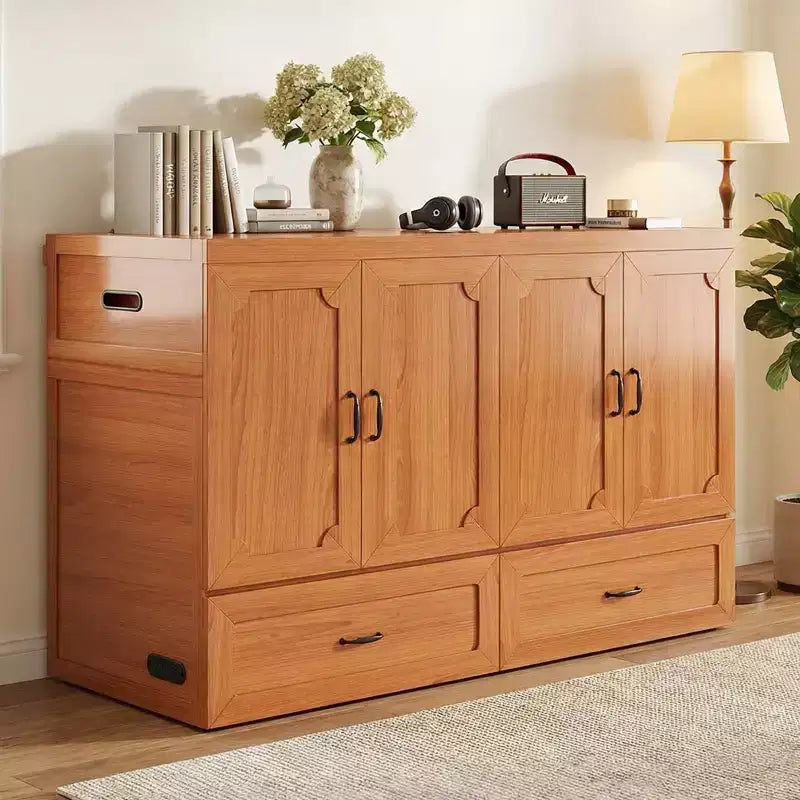 Lit armoire escamotable convertible Mjkone Queen Size avec chargement USB, tiroirs de rangement, matelas non inclus