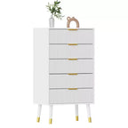 Ensemble de 2 meubles de rangement cannelés pour entrée, commodes noires en bois à 5 tiroirs, poignées dorées en métal, tables de chevet pour chambre à coucher, salon, entrée, blanc