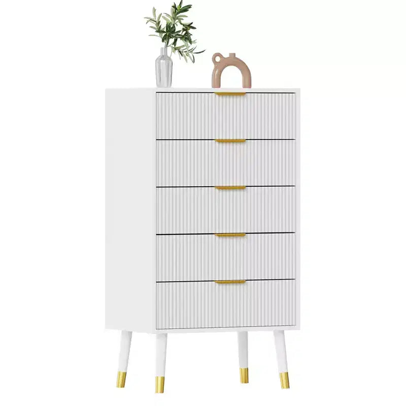 Ensemble de 2 meubles de rangement cannelés pour entrée, commodes noires en bois à 5 tiroirs, poignées dorées en métal, tables de chevet pour chambre à coucher, salon, entrée, blanc