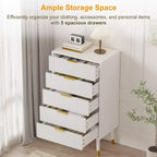 Ensemble de 2 meubles de rangement cannelés pour entrée, commodes noires en bois à 5 tiroirs, poignées dorées en métal, tables de chevet pour chambre à coucher, salon, entrée, blanc