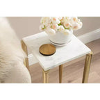 Table d'appoint en marbre et métal Kate et Laurel LeMaire, blanc et or, 12x12x24
