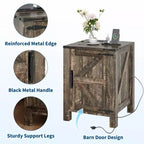 Lot de 2 tables de chevet de ferme avec station de recharge, table de nuit rustique avec porte de grange et étagère réglable, petite table d'appoint pour chambre et salon.