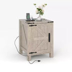 Lot de 2 tables de chevet de ferme avec station de recharge, table de nuit rustique avec porte de grange et étagère réglable, petite table d'appoint pour chambre et salon.