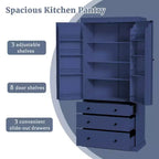 Étagères de porte de garde-manger de cuisine de ferme, armoire de rangement haute autonome avec 3 étagères réglables et 3 tiroirs pour salle à manger