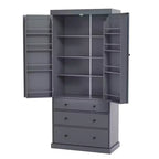 Étagères de porte de garde-manger de cuisine de ferme, armoire de rangement haute autonome avec 3 étagères réglables et 3 tiroirs pour salle à manger