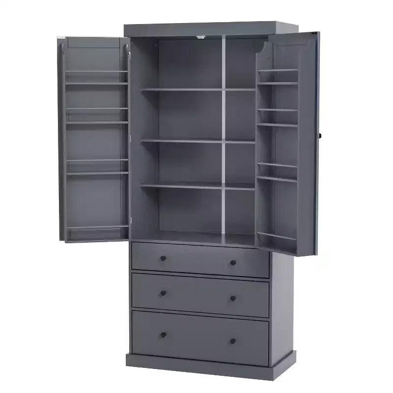 Étagères de porte de garde-manger de cuisine de ferme, armoire de rangement haute autonome avec 3 étagères réglables et 3 tiroirs pour salle à manger