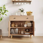 Buffet en bois naturel moderne avec 3 niveaux de rangement, tiroir et étagères ouvertes