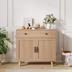 Buffet en bois naturel moderne avec 3 niveaux de rangement, tiroir et étagères ouvertes