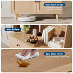 Buffet en bois naturel moderne avec 3 niveaux de rangement, tiroir et étagères ouvertes