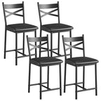 Ensemble de 4 tabourets de bar hauteur comptoir 26 po, sièges rembourrés en cuir PU noir, cadre en métal, dossier en X, repose-pieds pour îlot de cuisine, salle à manger