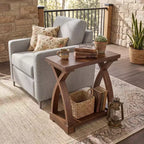 Table d'appoint Lantine en bois massif, petite table d'appoint avec étagère de rangement, table d'appoint étroite à 2 niveaux pour salon, chambre, petits espaces