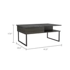 Table basse relevable Armin Espresso Onyx avec pieds en métal, une étagère ouverte, table de rangement moderne pour salon
