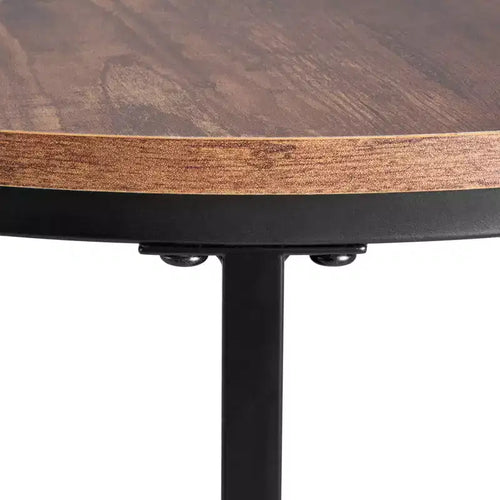 Lot de 2 tables basses gigognes vintage marron et noir, tables d'appoint rondes à cadre métallique de 60 cm pour petit salon