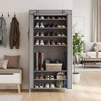 Étagère à chaussures 10 niveaux avec housse, organisateur de chaussures autoportant, grande capacité pour 40-50 paires, rangement à chaussures avec poches latérales, gris