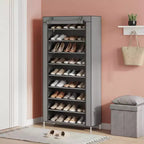 Étagère à chaussures 10 niveaux avec housse, organisateur de chaussures autoportant, grande capacité pour 40-50 paires, rangement à chaussures avec poches latérales, gris