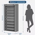 Étagère à chaussures 10 niveaux avec housse, organisateur de chaussures autoportant, grande capacité pour 40-50 paires, rangement à chaussures avec poches latérales, gris
