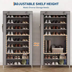 Étagère à chaussures 10 niveaux avec housse, organisateur de chaussures autoportant, grande capacité pour 40-50 paires, rangement à chaussures avec poches latérales, gris
