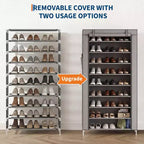 Étagère à chaussures 10 niveaux avec housse, organisateur de chaussures autoportant, grande capacité pour 40-50 paires, rangement à chaussures avec poches latérales, gris